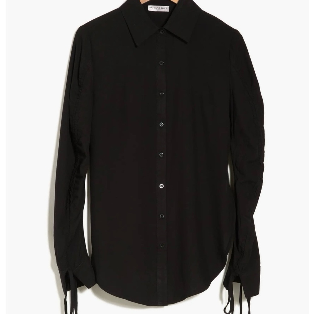 NWT Patrizia Luca Milano Black Laced Sleeve Button-Down Shirt